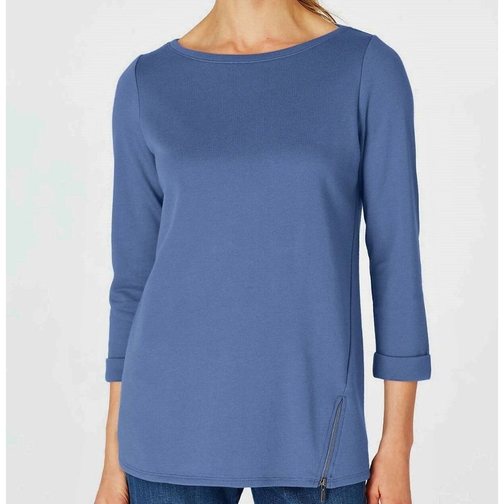 J Jill Top Blue Pullover Tunic XL Cuff Sleeves Comfort Cotton Blend NEW Relaxed